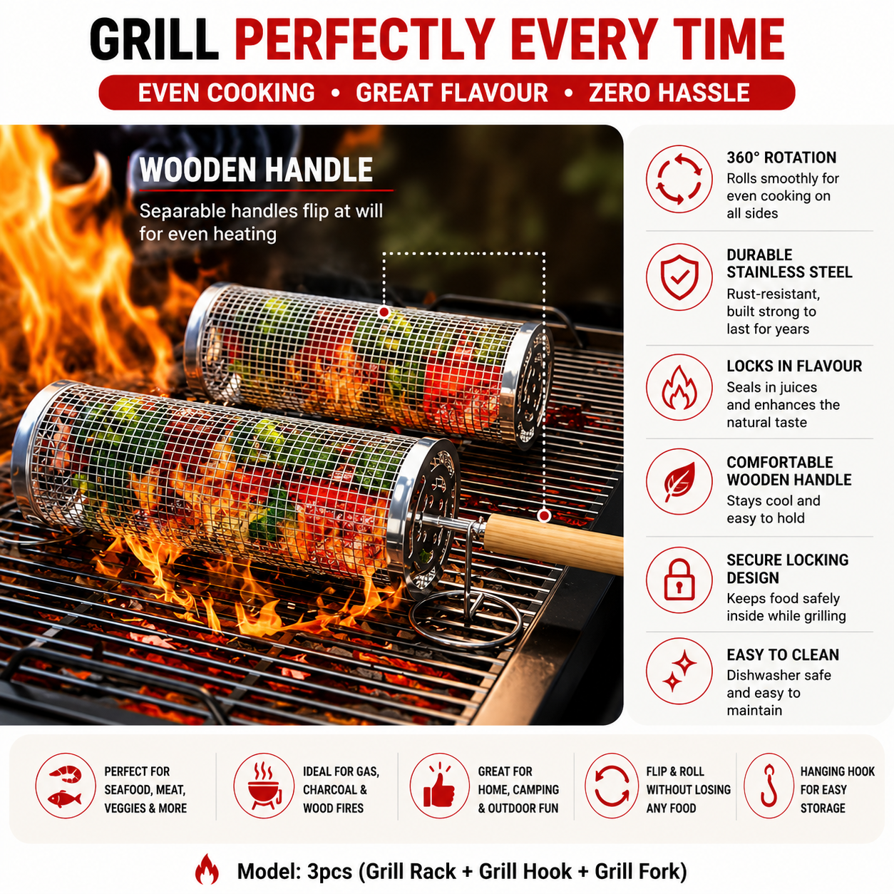 Premium Stainless Steel BBQ Grill Basket