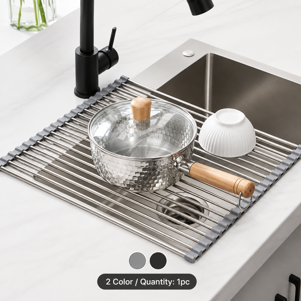 Roll-Up Stainless Steel Dish Drying Rack & Sink Organizer