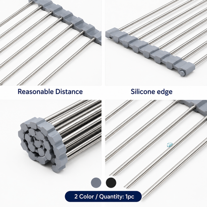 Roll-Up Stainless Steel Dish Drying Rack & Sink Organizer