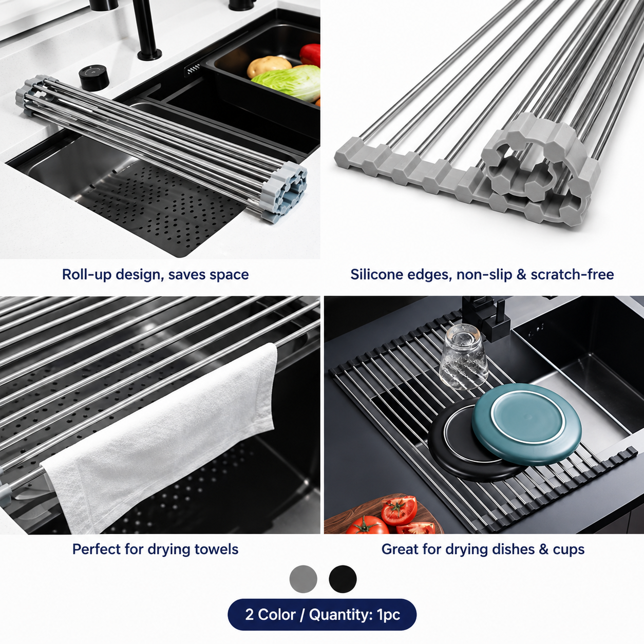 Roll-Up Stainless Steel Dish Drying Rack & Sink Organizer