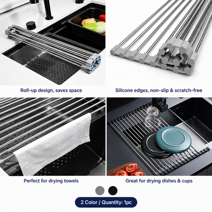 Roll-Up Stainless Steel Dish Drying Rack & Sink Organizer
