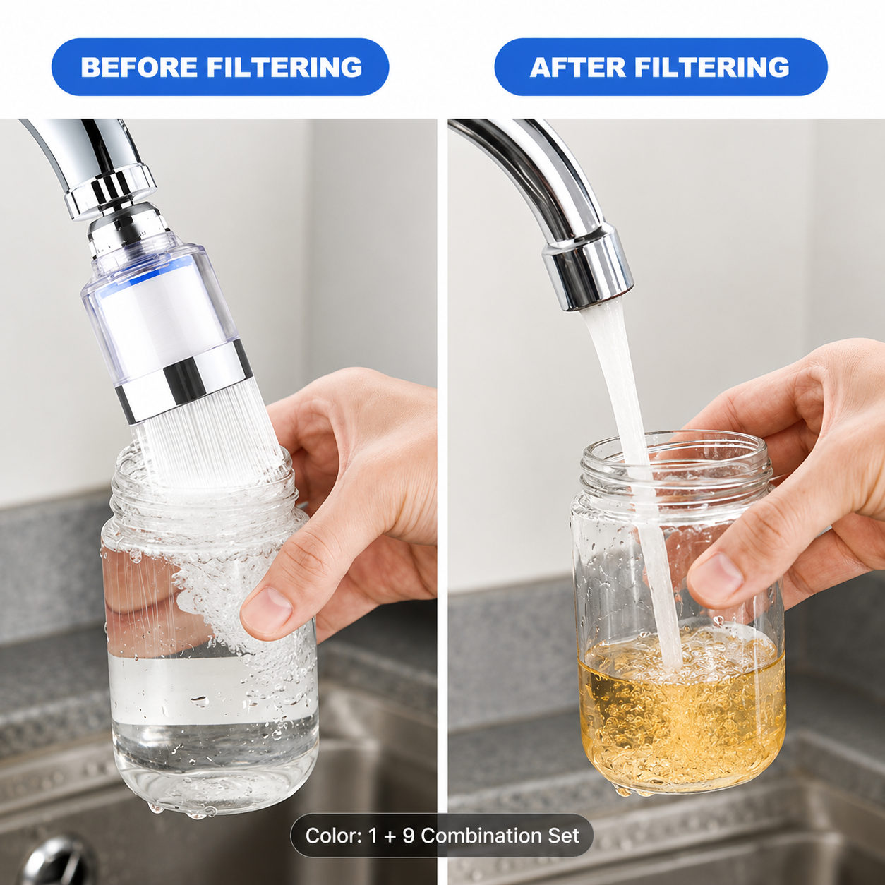 Anti-Splash Faucet Filter Spray Head – 1 Filter Head + 9 Replacement Filters
