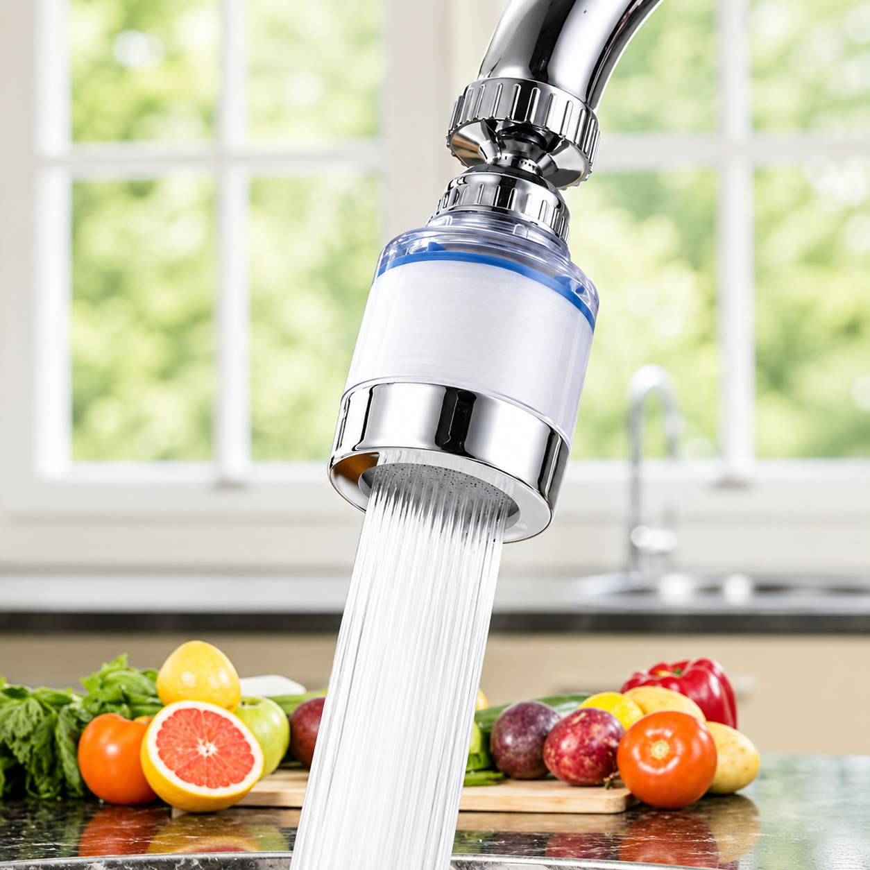 Anti-Splash Faucet Filter Spray Head – 1 Filter Head + 9 Replacement Filters